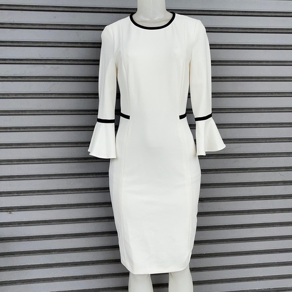 Calvin Klein Bell Sleeve Piping Sheath Dress Size 4 - Picture 2 of 15
